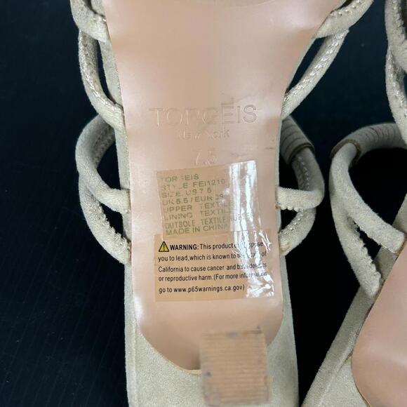Torgeis New York Sz 7.5 3" Heeled "Suede" Tan Sandals Strappy Women's MEDINILLA - Picture 3 of 12